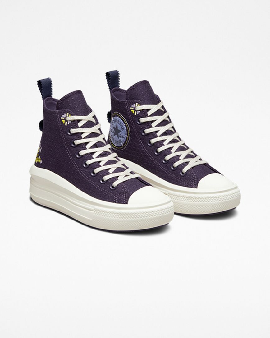 Women's Converse Chuck Taylor All Star Move Autumn Embroidery High Top Platform Shoes Purple | AU C0643I